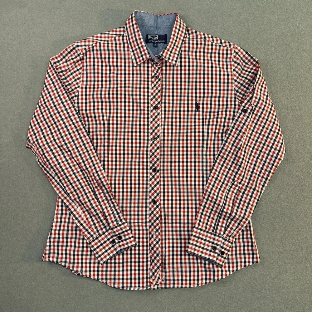 Boys Ralph Lauren Long Sleeve Button Up Shirt Red/ Blue Size XL